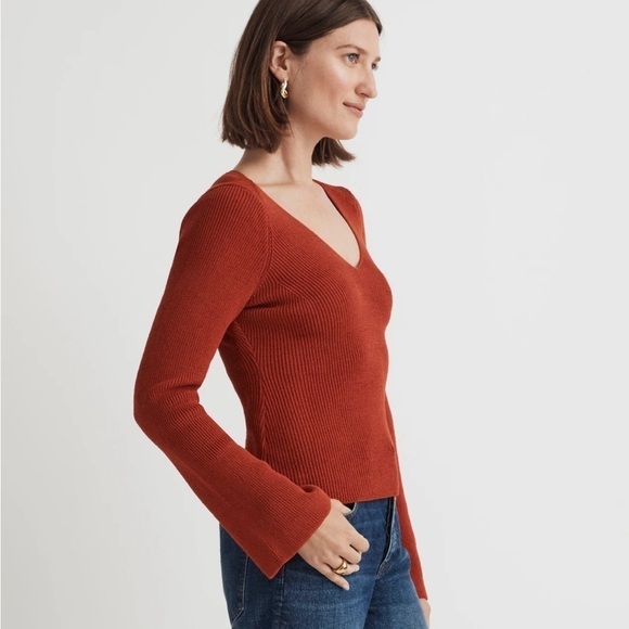 Madewell Flared-Sleeve V-Neck Sweater Etruscan Clay - Picture 3 of 8